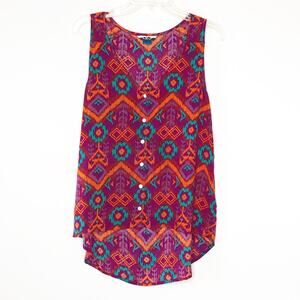 Kavu Women's Large Top Sleeveless South Western Print Button Front